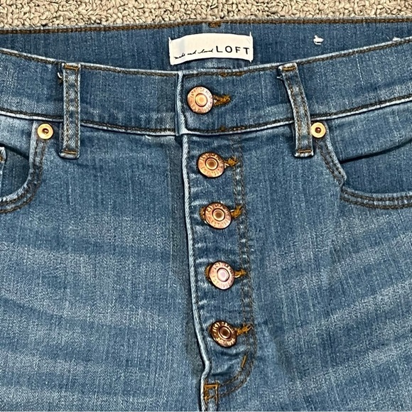 Loft The Kick Crop Denim Jeans Womens Size 27/4 Blue Bootcut Button Fly - Picture 4 of 12